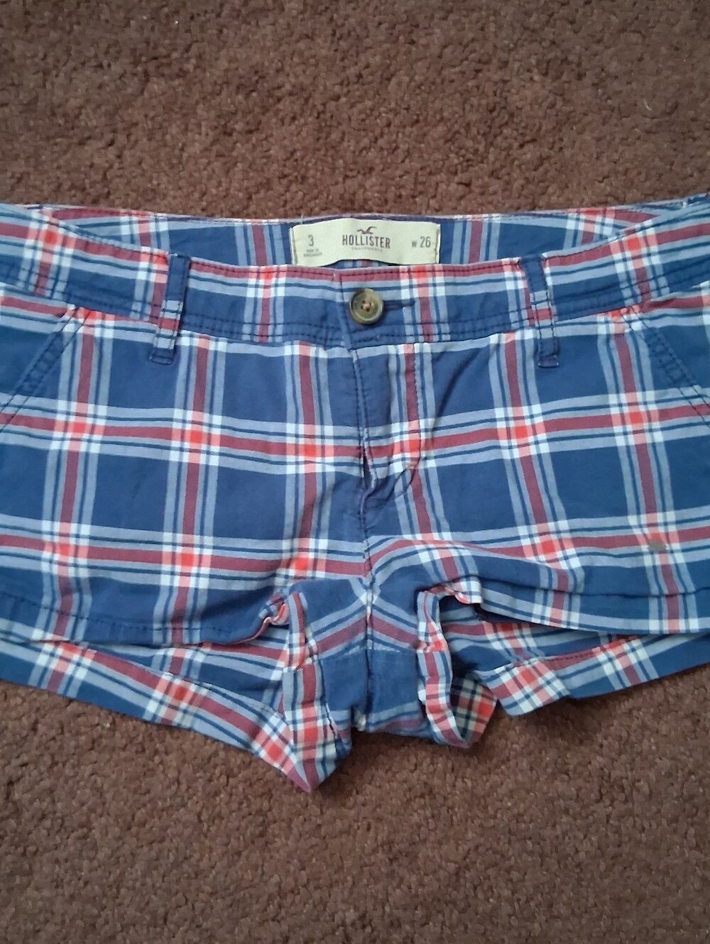 Hollister Blue Red Plaid Women's Denim-Style Shorts